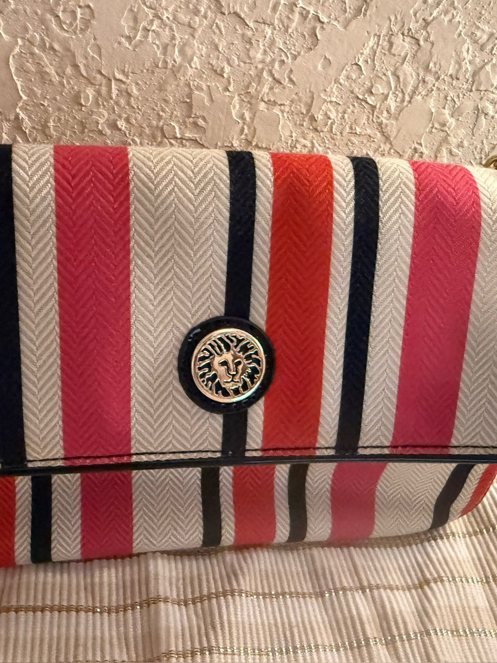 Anne Klein Striped Pink, black and cream  Women’s handbag with gold chain
